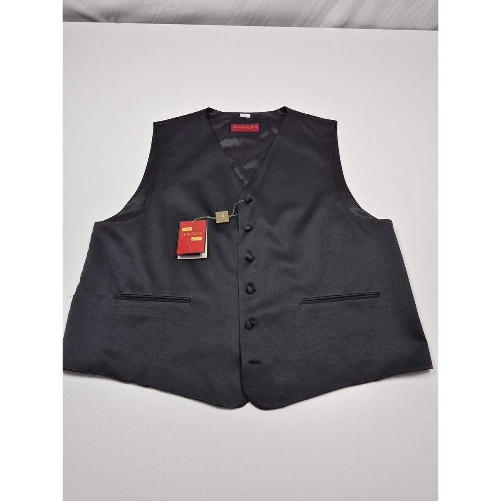 Mantoni Suit Vest Mens 50 Black 100% Silk Satin Tuxedo Belted Formal Wedding